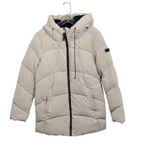 DKNY Women's Beige Fur Lined Hooded Puffer Jacket Size M 9625-1Clo3